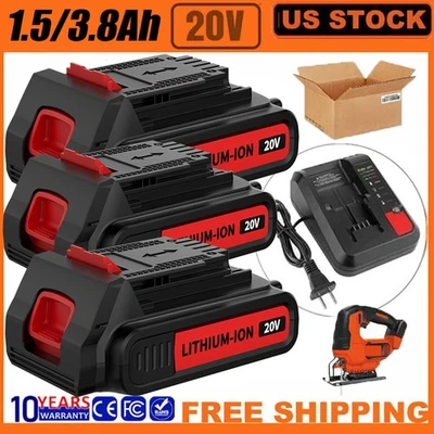 2PACK 20V Lithium-ion Battery Replace / Charger for BLACK DECKER 20 Volt LBXR20