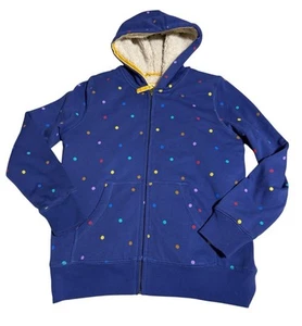 Boden Girl Kid Size 11-12Y Polkadot Royal Blue Sherpa Lined Full Zip Hoodie  - Picture 1 of 5