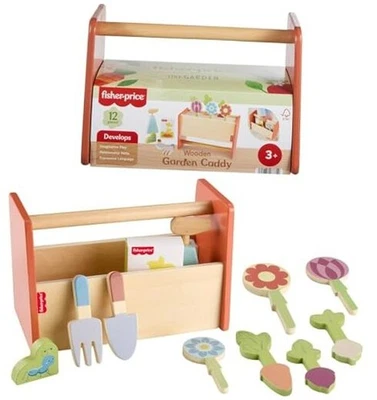  Wood Pretend Play Toy Tiny Garden Caddy, 12-Piece Set with Wooden Tools &  - Image 1 of 4