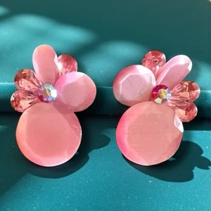 Pendientes grandes años 80 rosa lucita clip vintage joyería llamativa 1,5 pulgadas - Imagen 1 de 8