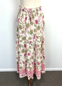 Mia Womens Maxi Skirt Size 8 White Pink Floral Pleated Tiered Boho Flowy Peasant - Bild 1 von 10