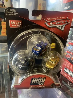 Disney Pixar Cars Mini Racers Metallic Series 3 Pack McQueen Diecast Mattel - Image 1 of 2