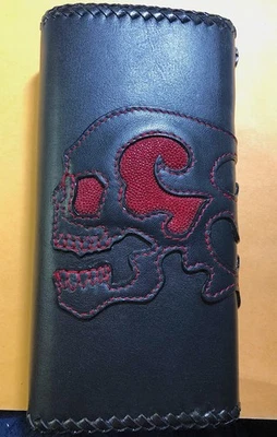 Wildthings Long Black Cowhide Trifold Wallet  w/red  Stingray. Biker accesories - Image 1 of 4