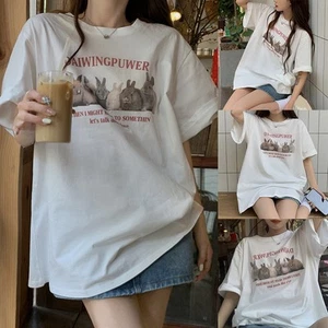 Korean Style Top Comfortable Daily Wear Lightweight Polyester Tee Loose Fit Top - Picture 1 of 48
