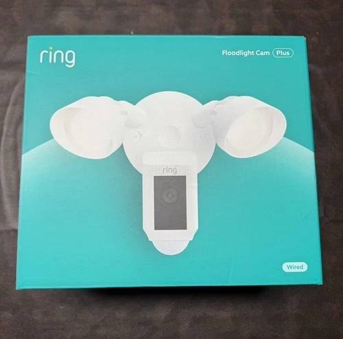 (NEW) Ring Floodlight Cam Plus Outdoor Wired 1080p FHD Surveillance Camera White