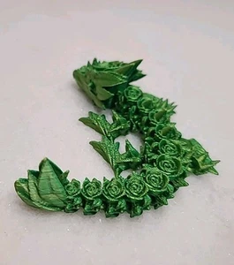 3d printed dragon Pet Toy Figure Green Roses Flower Design Moveable Poseable - Picture 1 of 4