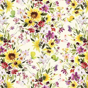 Summer Garden Digital Flower Field Y4518-57 Cream Claudia Bianchi Fabric BTHY - Picture 1 of 3