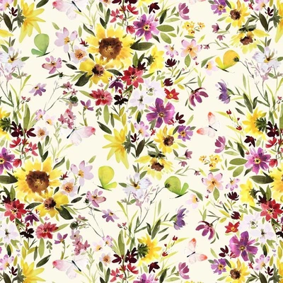Summer Garden Digital Flower Field Y4518-57 Cream Claudia Bianchi Fabric BTHY - Image 1 of 3