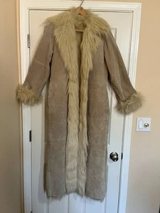 Newport News Leather Suede Coat Faux Fur Lining Trim Penny Lane Almost Famous M - Picture 1 of 15