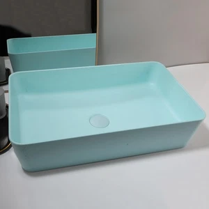 22.4inch Bathroom Vessel Sink Rectangle Resin Basin Bowl And Drain - Picture 1 of 8