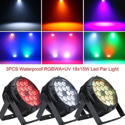 3PCS 270W Waterproof RGBWA+UV LED Par Light DMX Outdoor DJ Stage Lighting Party - Image 1 of 4