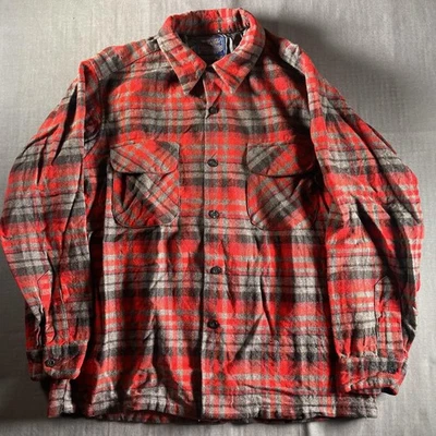 Vintage Pendleton Wool Shirt Jacket Mens Large Red Plaid Lined Made USA 90s - Image 1 of 4