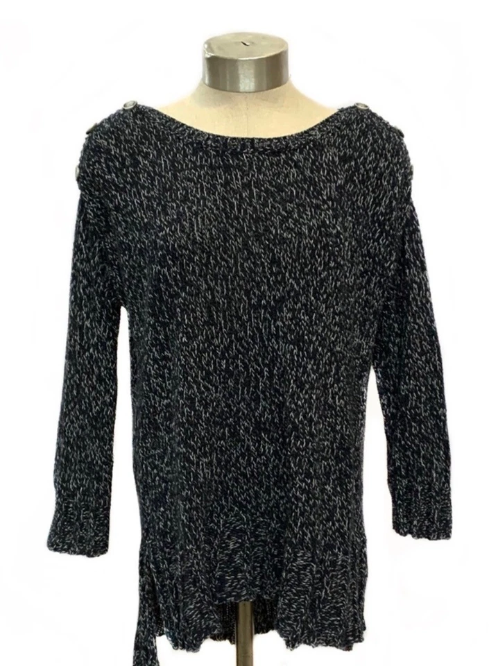 Suéter para mujer LUCKY BRAND azul marino + blanco Isabella botón acento hombro M Foto 1 de 4