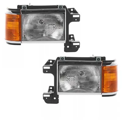 For 87-91 F-Series Truck/Bronco Headlight Headlamp Chrome Trim w/Bulb PAIR SET - Image 1 of 4