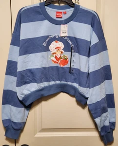 Strawberry Shortcake Damen Cropped Sweatshirt blau gestreift Gr. Medium - Neu mit Etikett - Bild 1 von 7