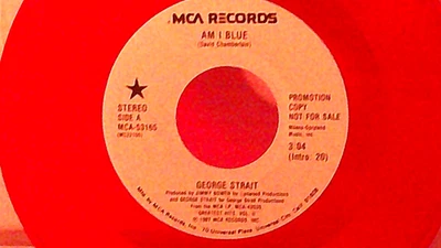 George Strait,MCA 53165,'Am I Blue"US,7" 45,1987 PROMO,RED VINYL,Country,Mint - Image 1 of 2