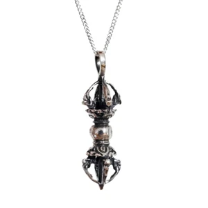 Dorje Vajra Pendant 925 Sterling Silver 18" Necklace Protection Amulet & Boxed - Picture 1 of 20