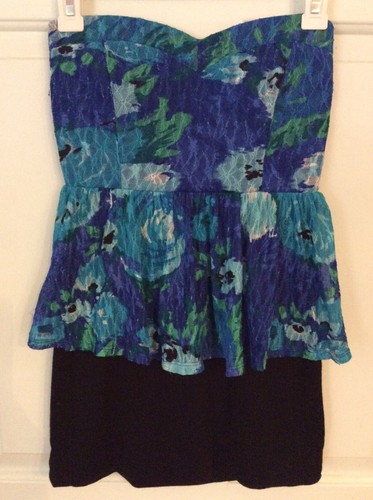 VALENTINO Abito XXI Forever 21 strati senza spalline scollo a cuore nero blu verde taglia M