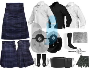 Hombre Highland Gris Escocés Kilt "Juego de 9 Piezas" "Tartán de 8 Yardas" - Imagen 1 de 10