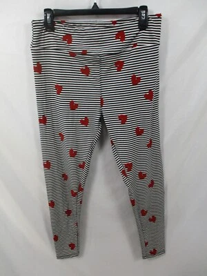 LulaRoe Women Pants One size White Striped Heart Pull On Stretch Black Polyester - Image 1 of 4