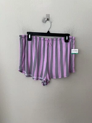 ¡NUEVO CON ETIQUETAS! Pijama corto boxer tejido suave a rayas lila Ellen Tracy para mujer talla L Foto 1 de 4