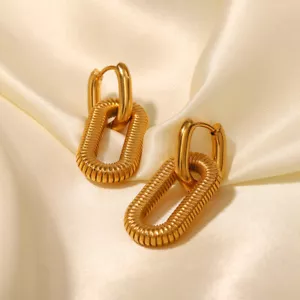 Pendientes de aro dobles geométricos de hilo minimalista con hebillas de oreja de acero inoxidable de 18 quilates - Imagen 1 de 12