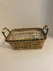 Vintage Basket with Painted Ceramic Handles - Picture 1 of 7