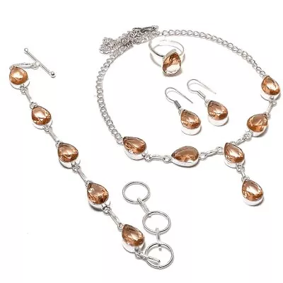 Faceted Morganite Gemstone Handmade 925 Sterling Silver Beautiful Jewelry Set t6 - Image 1 of 4
