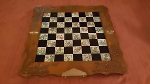 Asian Folding Wooden Chess Board, w/Brass Fittings and Decorated Tiles - Picture 1 of 12