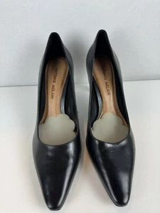 Antonio Melani Black Leather/Shiny Pumps/2.5" Heels/Pointed Toe/7.5m Designer - Picture 1 of 12