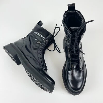 Dolce Vita Black Midnight Crinkle Patent Leather Ranier Boots Womens 8.5 New - Image 1 of 4