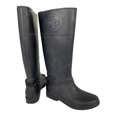 Botas de Lluvia Guess GW Cougar Negro Logo Cadena Talla 6 Estilo Bota de Montar Foto 1 de 4
