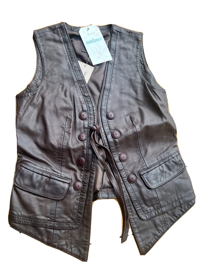 NUEVO CON ETIQUETAS/NUEVO Catálogo Sundance Chaleco de Cuero Lorena XS Minorista $298 Forrado con Bolsillos Foto 1 de 4