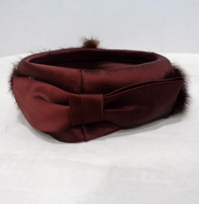 Винтажный коричневый норка открытый Crown Halo кольцо шляпа с бархатный бант союз сделано 7 1/2» диаметр EUC - Изображение 1 из 4