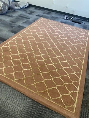 Modern silk and wool & Silk hand made rug light rust gold color Tibetan 6'x9' - Image 1 of 4