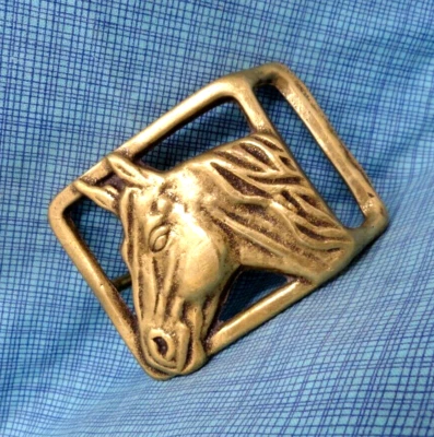 Horse Dress Belt Buckle Cowboy Cowgirl Western Boho Vtg 70s Brass Trinity.SHY544 - Image 1 of 4