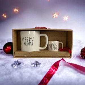 Rae Dunn Merry Gift Set 2 Piece Mug Large/Sm Red Ribbon Christmas Holiday NEW - Picture 1 of 4