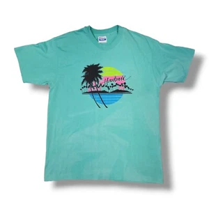 Vintage Hanes Fifty-Fifty Single Stitch Neon Hawaii Graphic Teal T-Shirt Size XL - Picture 1 of 11