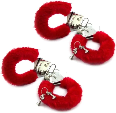 2 Stück Plüsch-Handschellen mit Schlüssel, plüsch handschellen,weiche Metall-Han - Bild 1 von 4