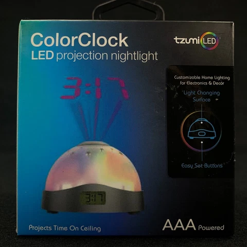 Tzumi LED Color Clock Projection Nightlight Projects Time on Ceiling Cover