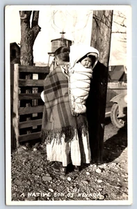 RPPC Ely Nevada View Native American Woman Native Son Child Papoose Crib 193 D2 - Picture 1 of 2