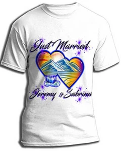  Airbrush Painted  Hearts Mountain Landscape Hoodie Shirt Hat Backpack Tag Mug C - Picture 1 of 12