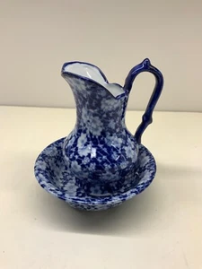 Victoria Ware Iron Stone Blue And White Floral Pitcher & Bowl Wash Basin Set - Picture 1 of 3