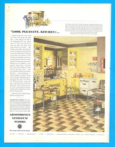 1936 ARMSTRONG Linoleum Bodenbelag Fliesen Vintage PRINT AD gelb Küchengerät - Bild 1 von 3