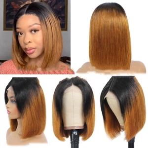 1 Set For Lady Girl Bob Wig Women's Short Straight Full Hairs Lace Front - Picture 1 of 8