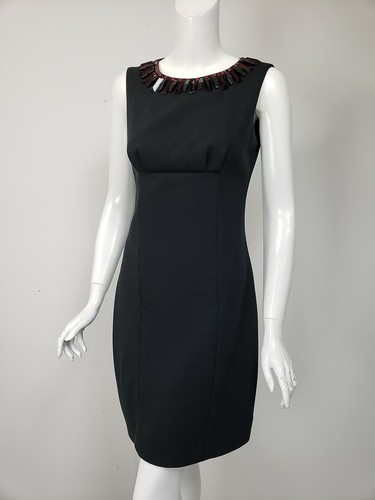 Abito KATE SPADE nero ponte lavorato a maglia nero perline bordeaux collo guaina taglia 4