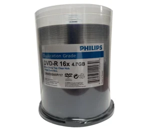 PHILIPS 100 Blank DVD-R DVDR 16X Silver Shiny Top 4.7GB Media Disc Spindle CB - Picture 1 of 3