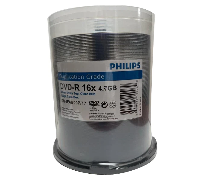 PHILIPS 600 Blank  DVD-R DVDR 16X Silver Shiny Top 4.7GB Disc Spindle CB 6x100pk - Image 1 of 3