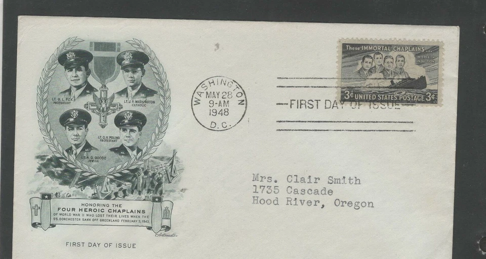 USA 1948 FIRST DAY COVER FOUR HEROIC CHAPLAINS + CACHET - Image 1 of 1