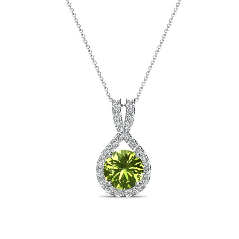 Round Peridot & Diamond Halo Pendant 1 1/6 ctw 14K Gold 16"Chain JP:263234 - Image 1 of 1
